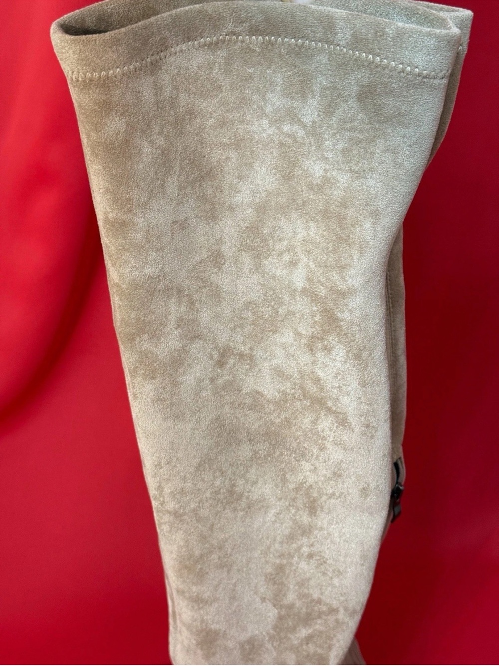 US 9 Sz 41 Boots Over Knee As Suede 2”Block Heel Almond Toe Shaft 23” Beige - Picture 8 of 15